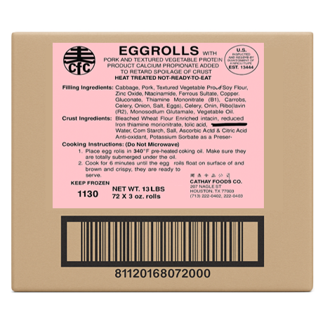 EGG ROLL PORK 3OZ - CATHAY FOODS