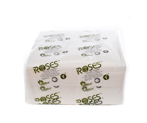 NAPKIN WHITE 3PLY 1/4 FOLD - ROSES