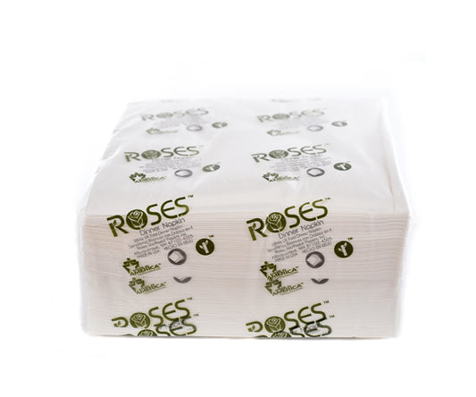 NAPKIN WHITE 3PLY 1/4 FOLD - ROSES