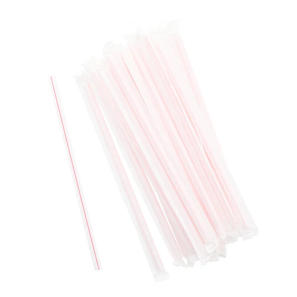 STRAW WRAPPED  RED STRIPED 7.75"