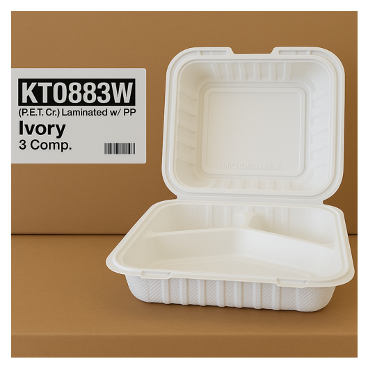 CLAMSHELL 3 COMPARTMENT WHITE 8" KT0883W