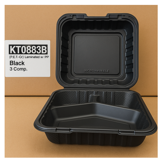 CLAMSHELL 3 COMPARTMENT BLACK 8" KT0883B