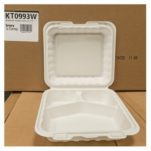 CLAMSHELL 3 COMPARTMENT WHITE 9" KT0993W